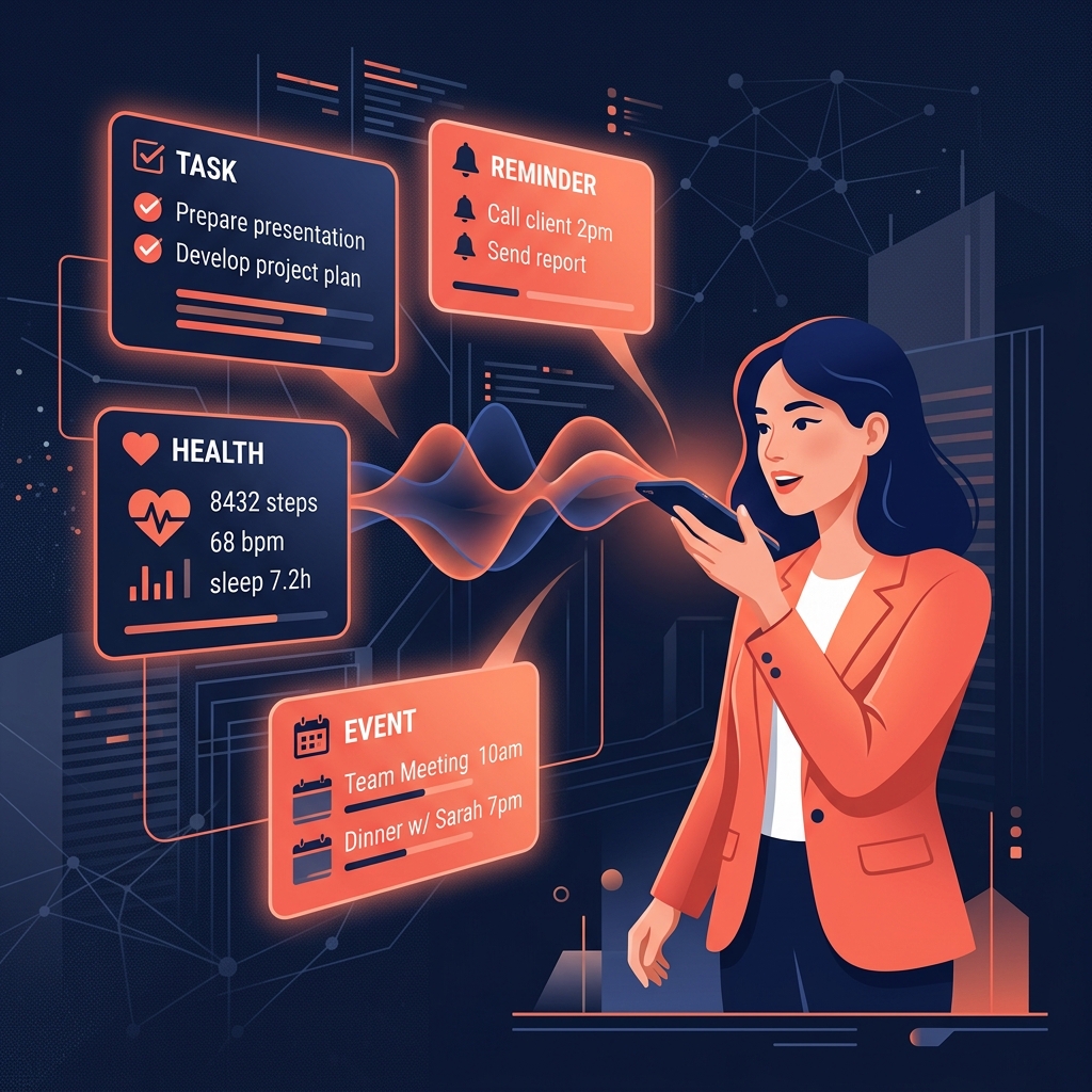 An AI voice assistant transforming voice notes into organized tasks and health metrics