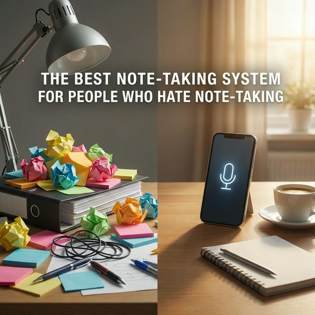 A desk overflowing with notes vs voice capture