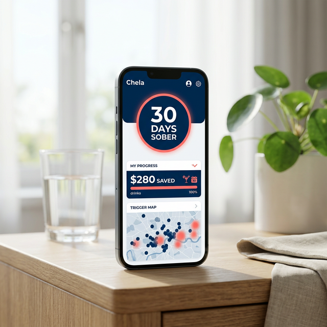 Chela QUIT IT showing an alcohol-free streak and money saved from not drinking