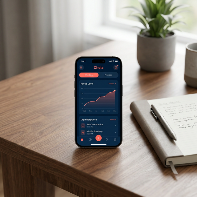Minimalist dashboard tracking porn-free streaks and urges in Chela QUIT IT