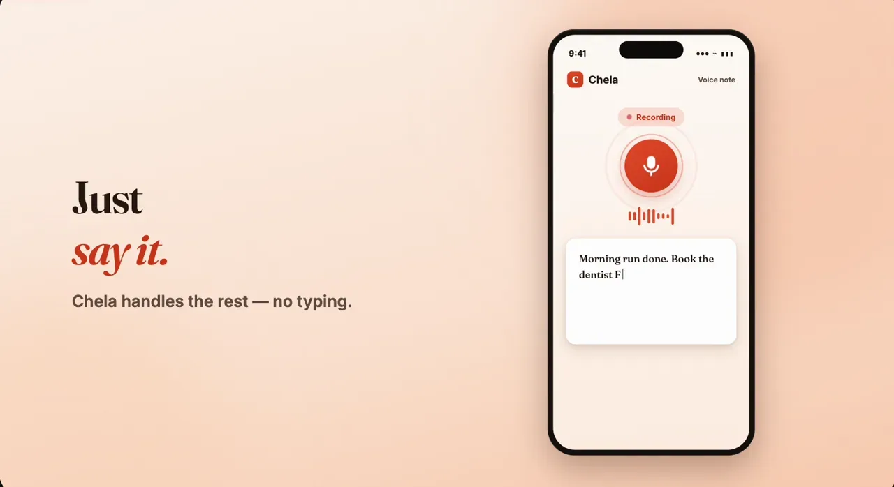 Chela voice capture illustration showing an everyday spoken note