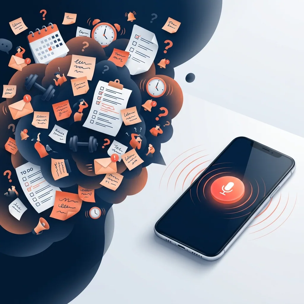Modern illustration representing cognitive overload, app fatigue and voice productivity