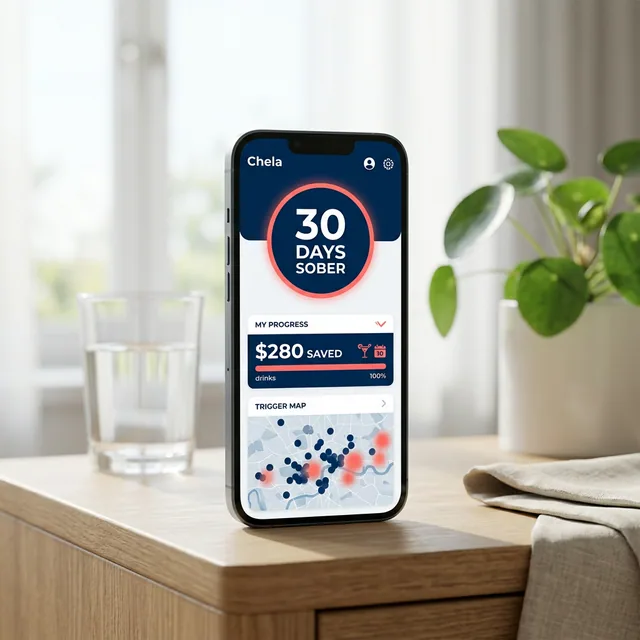 Chela QUIT IT showing an alcohol-free streak and money saved from not drinking